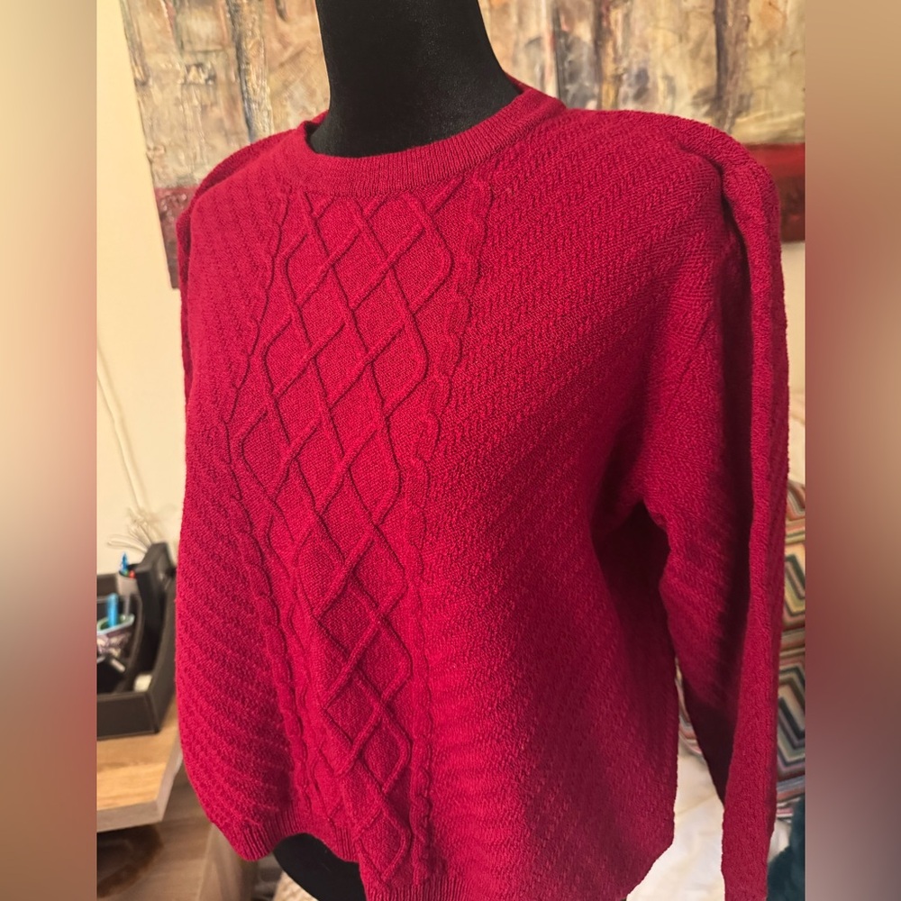 St. John Sport Red Textured Women's Sweater Wool/Rayon Blend Size Small